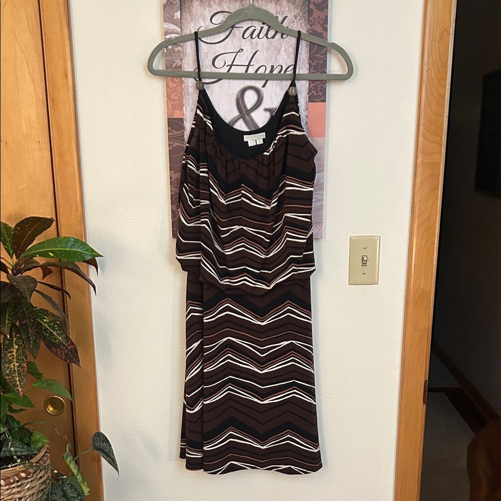 London Times Black & Brown Zigzag Patterned Dress